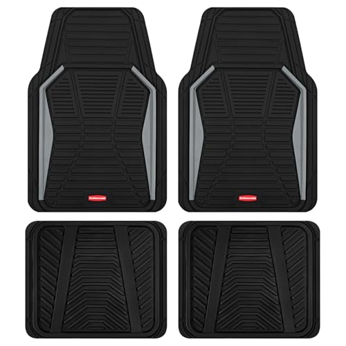 Rubbermaid Car Mat Full Set All-Weather Heavy-Duty 4 Pieces– Trim-to-Fit Universal Car Mats Full Set – Waterproof Rubber Floor Liners for Most Trucks, SUVs, Vans, and Sedans-Gray