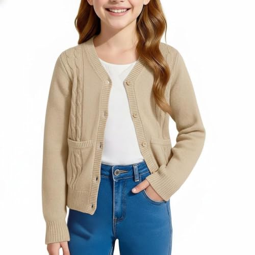 Image of Girls' Cardigan Sweater Long Sleeve Button Down Knit Sweater with Pockets School Uniform Outerwear 4-13 Years
