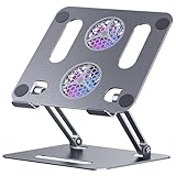 YICOSUN Adjustable Laptop Cooling Stand with 2 Quiet Fans & RGB Lighting, Aluminum Alloy & Foldable Ergonomic Design for MacBook, Lenovo, ASUS, Dell 10-16 Inch, Perfect for Gaming, DJ, Office