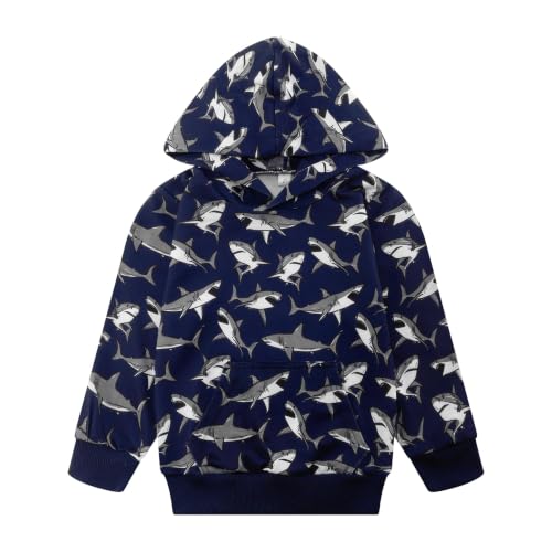 Image of Akyzic Baby Boys Dinosaurs Hoodie Boys Shark Pullover with Pocket Kids Truck Warm Sweatshirt Sweater
