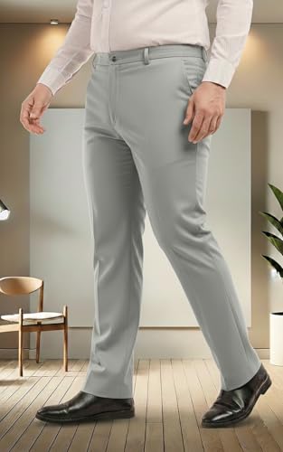 Image of SaintX Men's Premium Plus Size Formal Trousers | Regular Fit Upto 2 inch Techno Flex Waistband | Wrinkle Resistant | Stretchable Triple Blend, Easy Care Fabric | Office & Business Wear