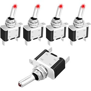 12V LED Toggle Switch, Waterproof SPST 20A ON/OFF Lighted Rocker Toggle Switch for Car Marine RV Vehicles Truck Boat Dash Auto (5PCS)