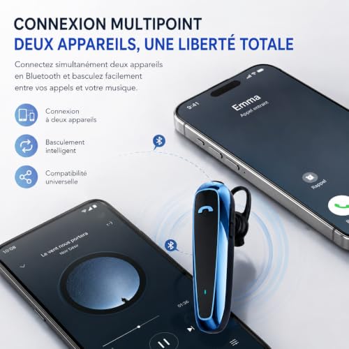 Auricular Bluetooth 5.4 mono inalámbrico con reducción de ruido y 33H de llamada para coche 4