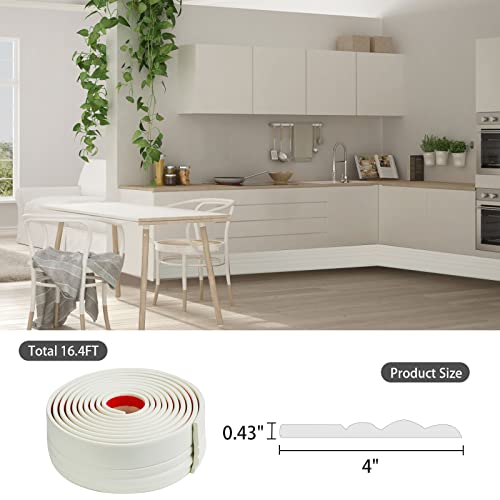 Jaspond Flexible Baseboard Molding Trim, Rubber Self-Adhesive Wall Base Molding, 4 Inch X 16.4 Feet Peel And Stick Moulding Trim Vinyl Wall Baseboard Moulding Trim For Floor Wall Base Cove Base #TOP1