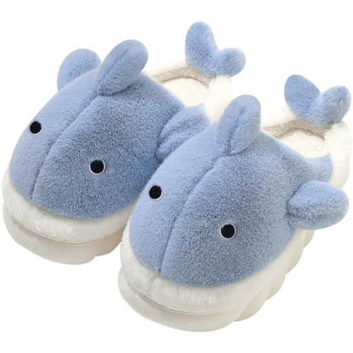 Cute Shark Fuzzy Slippers for Women Men Soft Plush Non Slip Warm Winter Faux Fur Animal Cozy Indoor Home Slippers Thick Sole House Slipper