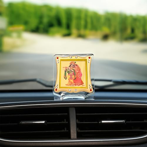 Image of Radha Krishna Car Dashboard | Showpiece Decor Car Idol, Table Decor Religious Frame for Pooja, Prayer and Gift