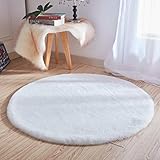 JXLOULAN Kunstfell Teppich- 120cm Rund Hochflor Dekofell rutschfest Imitat Hasenfell Kurzflor Teppich Waschbar, für Wohnzimmer Schlafzimmer Sofa Stuhl Boden Kinderzimmer Flur