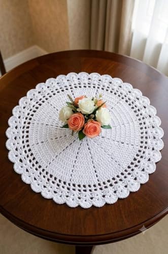 Image of Kavya Craft Present Woollen Handmade Crochet Table Mat /Thal posh (White B, 20 Inch)