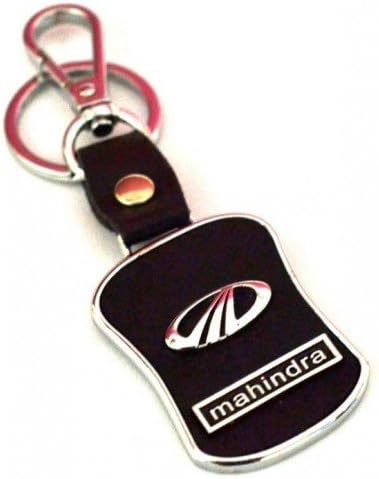 Chronowares Mahindra Leather Imported Key Chain Key Ring with Chrome car Logo for Scorpio XUV500 Xylo Bolero Quanto Verito e2o Thar Actyon Rexton Cars