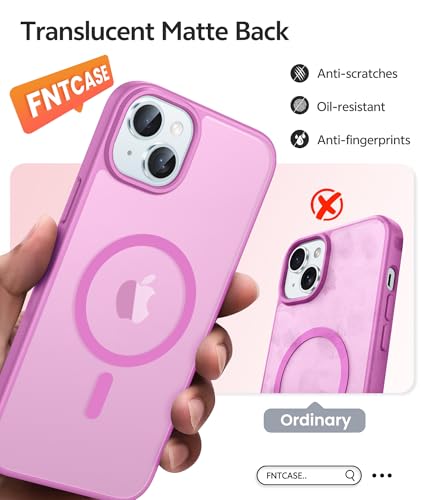 Image of FNTCASE for iPhone 15 Case: for iPhone 14 Case & iPhone 13 Case [Compatible with Magsafe] Translucent Matte Cases with [Screen Protector] Military Grade Shockproof Protective Phone Cover - Pink