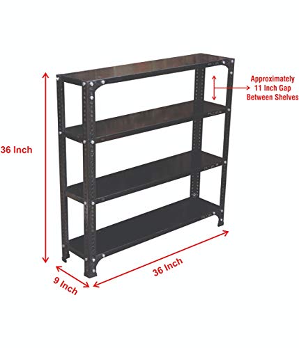 Image of ALIJA️ Slotted Angle Slim Shoe Rack (36 x 36 x 9 Inch) with 4 Shelves Unit (24 Gauge) (Black)