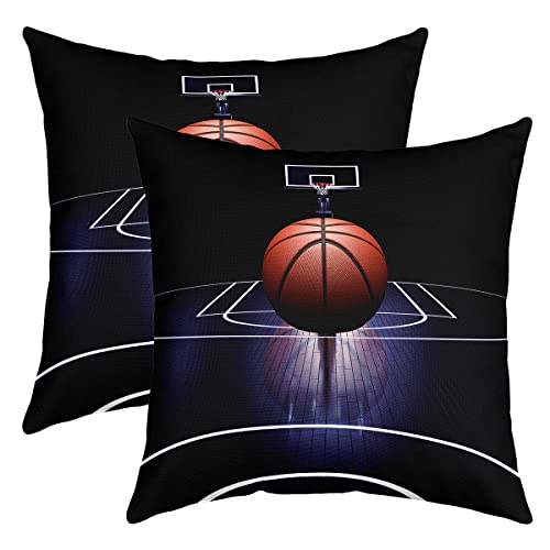 Lot de 2 housses de coussin réversibles avec impression 3D de basket-ball pour lit ou canapé, pour jeux sportifs, parquet en bois, 55,9 x 55,9 cm