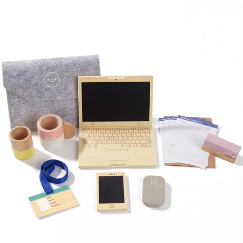 Pretend Play Home Office Set für Kinder,10Pcs Büro Playset mit hölzernem Spielzeug Laptop-Telefon für Vorschulkinder Alter 3+ Jahre (Office)