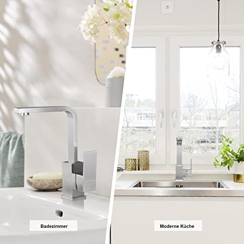 iVIGA Kitchen Tap, High Pressure Kitchen Tap, 360° Swivelling Sink Mixer Tap Made of Stainless Steel, L Shape - Image 2