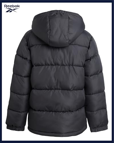 Image of Reebok Boys Heavyweight Puffer Jacket, Wind & Water Resistant Hooded Coat | Cozy Insulated Fill for Maximum Warmth, Full Zip and Snap Placket Seal Out the Weather, Great for School, Play or Weekend Fun