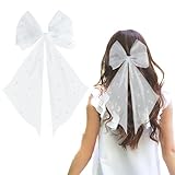 ALLY-MAGIC Velo de novia de perlas cortas, perlas de novia y pasador para el pelo, velo de novia, blanco elegante tul, para damas y niñas, despedida de soltera, fiesta de novia, fotografía de boda