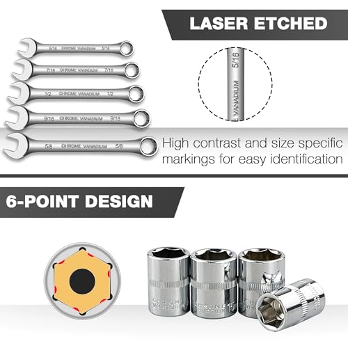 EACELIY 122Pcs 1/4\" & 3/8” Drive Impact Socket Set, Ratchet Socket Wrench Set with Extention Bar, Adapter, Screw Bits,Drive Bit Holder, Spark Plug Socket,CR-V