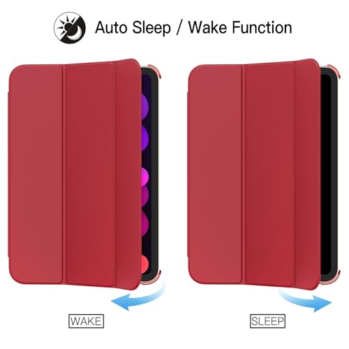 Image of JETech Cover Case for iPad mini (A17 Pro, 2024 Model, 7th Generation) / mini 6 (2021 Model, 6th Generation), Slim Stand Hard Back Shell Smart Cover with Auto Wake /Sleep (Red)