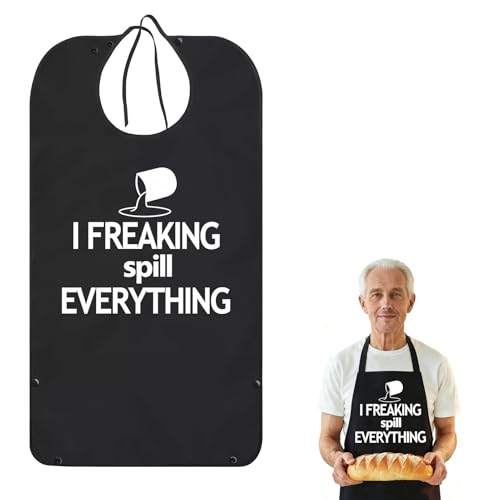 Adult Bibs for Elderly Washable and Reusable Adult Bib with Funny Message Waterproof Clothing Protector with Crumb Catcher Pocket for Men & Women with Eating Drinking & Drooling Black