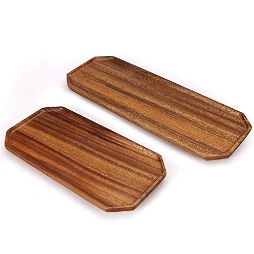 Set Of 2 Wooden Serving Platters Charcuterie Boards Large Acacia Wood Platter 16" & 13" Wood Trays Charcuterie Platter Dish Plate Candle Tray Fruit Cheese Serving Board Food Platters #TOP5