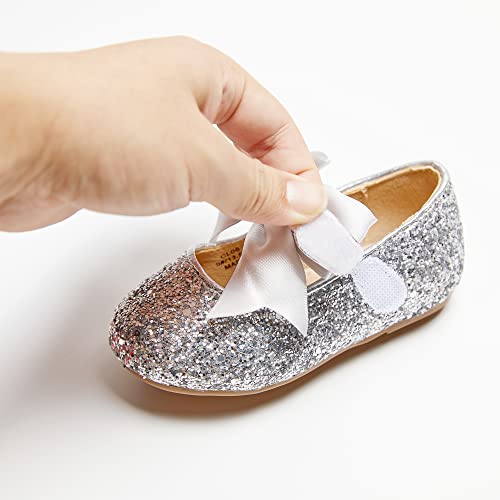 Kiderence Toddler Girls Dress Shoes Little Kids Mary Janes Silver Ballet Flats Toddler 7 #TOP5