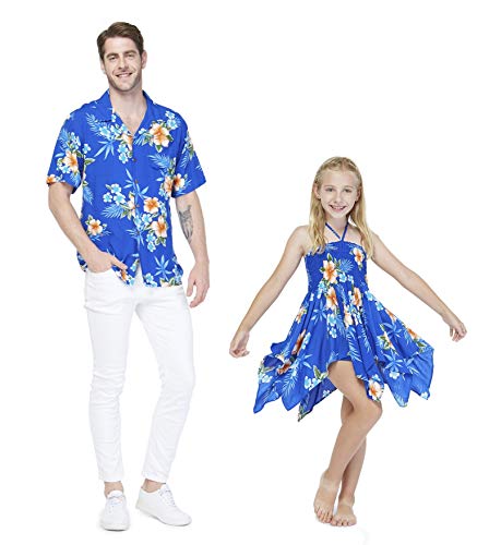 Matching Father Daughter Hawaiian Luau Men Shirt Girl Gypsy Dress in Hibiscus