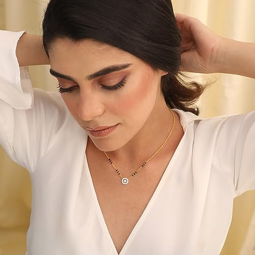 TAINIKA CZ Silver Mangalsutra for Women 18K Gold Plated 925 Sterling Silver Black Bead Chain Necklace with Dainty, Cubic Zirconia, Moissanite, Pendant - Everyday Minimalist Indian Jewelry Gift for Her2
