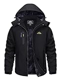TACVASEN Men's Winter Jackets Skiing Jacket with Hoodie Water-Resistant Heavy Winter Coat Softshell Coats Warm Windproof Softshell Black Jacket Travel Walking