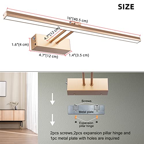 Funchday Picture Light,5000Mah Battery Operated Picture Light For Wall,Wireless Remote Painting Light With Timer And Dimmable,16”Metal Art Light For Display,Wall,Artwork,Portrait,Gallery-Rosegold #TOP6