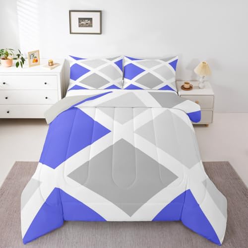 Erosebridal Modern Abstract Comforter Set Twin Size Indigo Square Bedding
