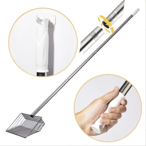 Image of Foandbevi Large Metal Chicken Poop Scooper, 4-in-1 Detachable Tool 20 to 63 inches, Metal Handle, Stainless Steel Chicken Coop Cleaning Tool, Heavy-Duty Poop Shovel for Chicken Coop Accessories