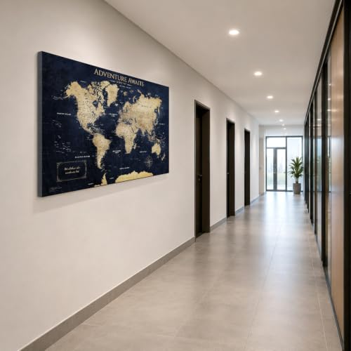 Image of IPIC Vintage Teal World Maps for Wall, World Map Canvas, Size 42x28 in