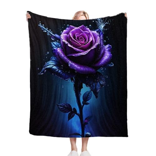 Przytulny koc, 220 x 240 cm, fioletowe kwiaty, miękki, ciepły flanelowy, koc na łóżko, kanapę, narzuta wełniana, koc na sofę, koc pluszowy, do pokoju, dekoracja A90