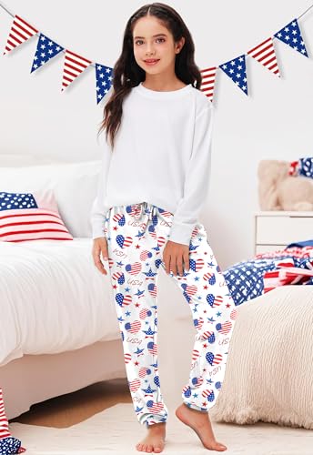 Image of Deerose 4th of July Pants American Flag Drawstring Sweatpants with Pockets 5-14 Years