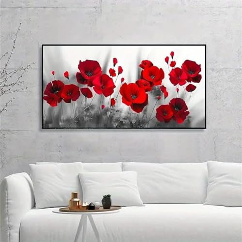Peinture abstraite de fleurs rouges art mural grand format pour habiller un mur vide