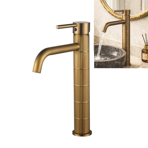 Grifo de lavabo alto monomando con cuerpo de latón mezclador para sobre encimera acabado vintage