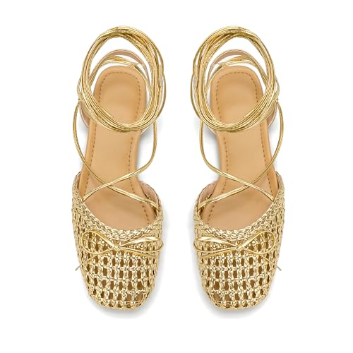 Close Toe Lace Up Ballet Flats Sandals for Women Square Toe Slingback Bowknot Ballerina Shoes Summer Party Wearing3