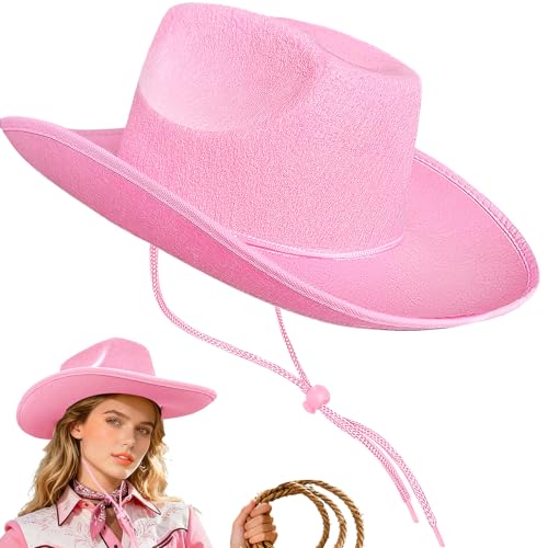 Paradi star Pink Cowgirl Hat Felt Western Cowboy Hats for Valentines Day Costume Wedding Bachelorette Party Dress up Prop Women Girls