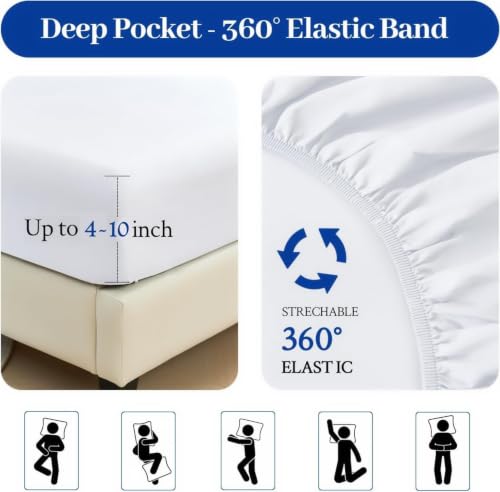 Image of King Size Fitted Bedsheet for Double Bed | 300 TC Cotton Feel Microfiber | All Around Elastic with 2 Frill Pillow Covers | Soft & Durable | (BlueCKFrill, Fitted -60x78 Queen)