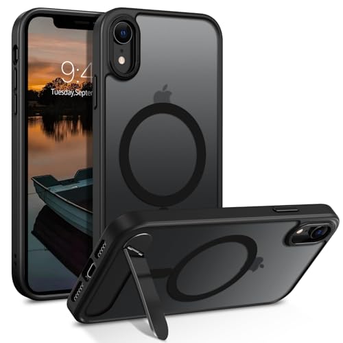 Image of YINLAI for iPhone XR Case Magnetic with Foldable Kickstand Compatible with Magsafe Translucent iPhone XR Phone Case Slim Protective Stand Case for iPhone XR 6.1", Black