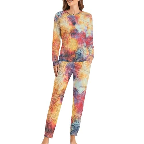 Ensemble de pyjama femme de qualité supérieure avec t-shirt manches longues Mandala d'or