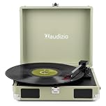 Audizio RP111W Turntable Vinyl Case Retro Wood Green with Built-In Speakers, 3 Speeds 33, 45, 78 RPM, RCA Output and Headphones, Portable, Ideal for Listening to Vinyl Anywhere