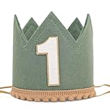 Agvgaza Wild One Birthday Crown - Safari Jungle 1st Birthday Hat for Boys and Girls, Deep Green Woodland First Cake Smash Photo Props