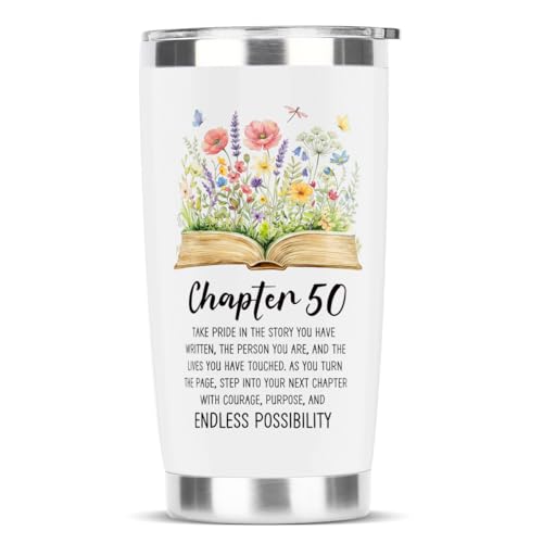 Xiolcxdr 50th Birthday Gift for Women 50 Year Old Birthday Gifts for Women Chapter 50 Tumbler 20 oz Stainless Steel Vacuum Insulated Tumblers Gifts for Mom Grandma Friend Sister Wife