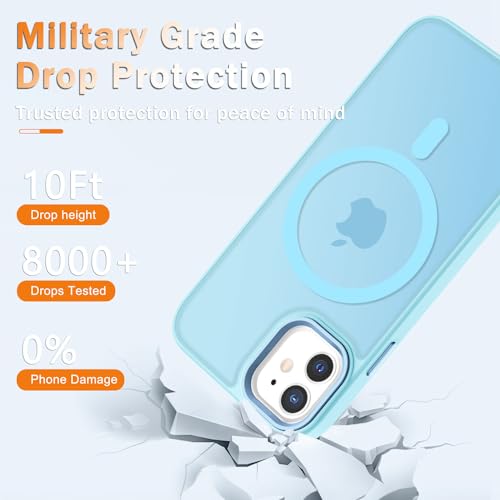 Image of YENAPOON for iPhone 12 Pro /iPhone 12 Case, Matte Magnetic Case, Light Blue | Fit for Magsafe, Screen Protector Included, Matte Translucent Frosted Slim Shockproof Protective Phone Cover