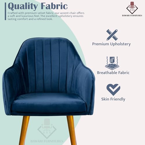 Image of Set of 2 Accent Chair for Living Room | Modern Armchair in Soft Velvet Fabric with Sturdy Legs | Premium Chair for Home Living Room Bedroom Restaurent | (Gold Legs, Blue)