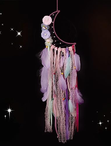 Nice Dream Grey Dream Catcher, Handmade Nursery Wall Decor for Girls Boys Bedroom, Feather Dream Catcher with LED Light, Home Hanging Ornaments Craft