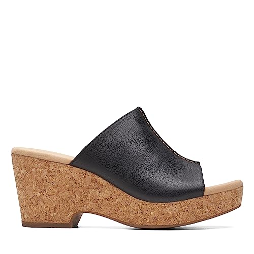 Sandale glissante Clarks Giselle Orchid pour femme en cuir avec talon compense confortable
