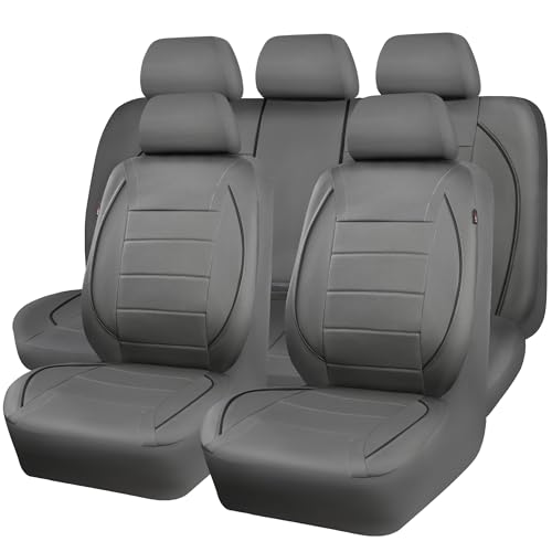 Image of CAR PASS Piping Faux Leather Car Seat Cover Full Set,Grey Breathable Leather Seat Covers for Cars, Airbag Compatible,Universal Fit for SUVs,Van,Sedans,Small Trucks (Full Set, All Gray)