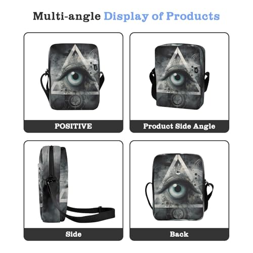 Crossbody Sling Bag for Women Men, Zipper Closure Messenger Bags Art All Seeing Eye Print with Card Phone Passport Compartment 6.6×9.4×2.5 IN4